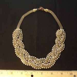 Vintage Gorgeous Antiqued Gold Tone Braided Rhinestone Choker
